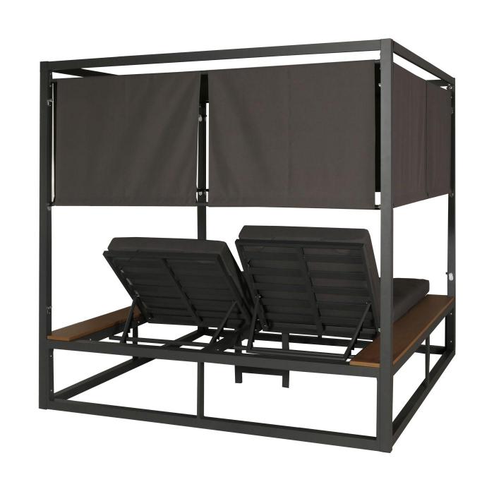 Aluminium Lounge-Gartenliege HWC-M63, Sonnenliege Bali-Liege Doppelliege Outdoor-Bett Daybed, 10cm-Polster ~ dunkelgrau