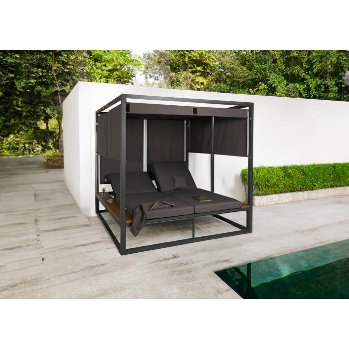 Aluminium Lounge-Gartenliege HWC-M63, XL Sonnenliege Bali-Liege Doppelliege Outdoor-Bett, 10cm-Polster ~ dunkelgrau