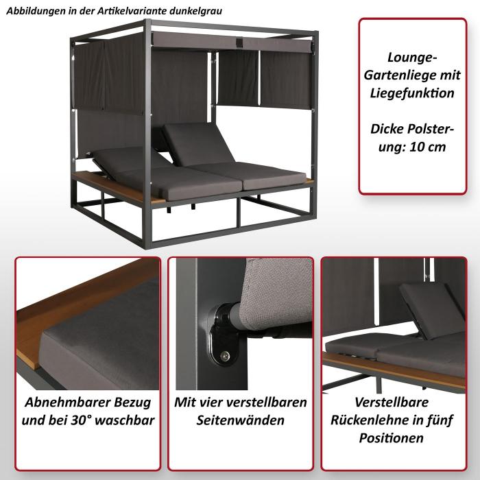 Aluminium Lounge-Gartenliege HWC-M63, XL Sonnenliege Bali-Liege Doppelliege Outdoor-Bett, 10cm-Polster ~ hellgrau