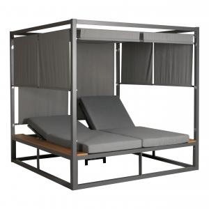 Aluminium Lounge-Gartenliege HWC-M63, XL Sonnenliege Bali-Liege Doppelliege Outdoor-Bett, 10cm-Polster ~ hellgrau