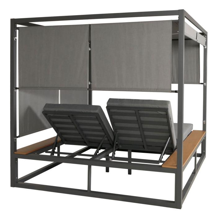 Aluminium Lounge-Gartenliege HWC-M63, XL Sonnenliege Bali-Liege Doppelliege Outdoor-Bett, 10cm-Polster ~ hellgrau