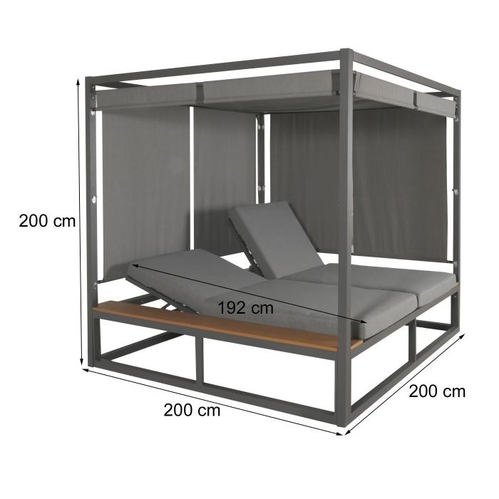 Aluminium Lounge-Gartenliege HWC-M63, XL Sonnenliege Bali-Liege Doppelliege Outdoor-Bett, 10cm-Polster ~ hellgrau