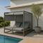 Stimmungsfotos vor ansprechendem Ambiente fr Produkt Aluminium Lounge-Gartenliege HWC-M63, Sonnenliege Bali-Liege Doppelliege Outdoor-Bett Daybed, 10cm-Polster ~ hellgrau