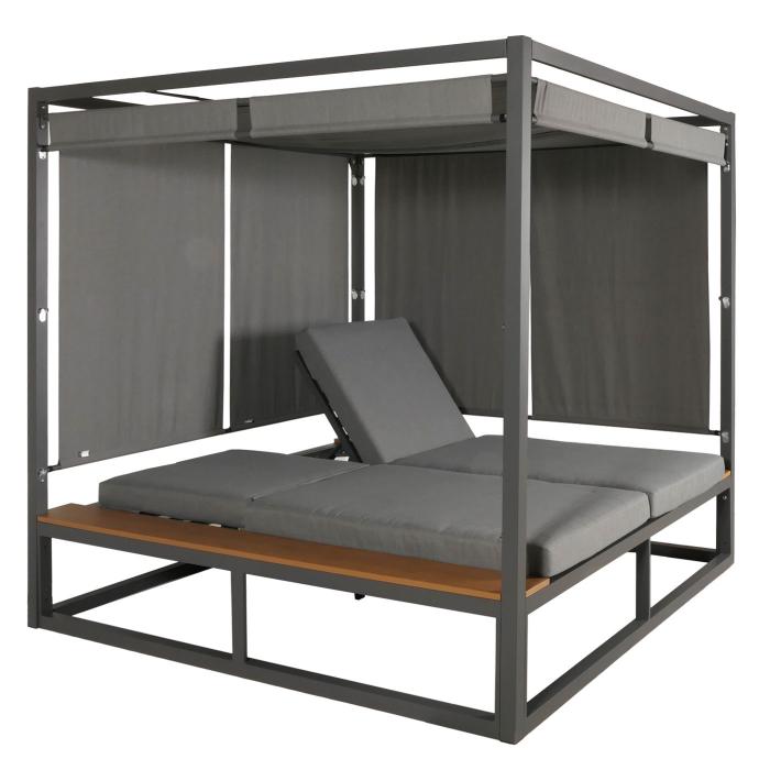 Aluminium Lounge-Gartenliege HWC-M63, XL Sonnenliege Bali-Liege Doppelliege Outdoor-Bett, 10cm-Polster ~ hellgrau