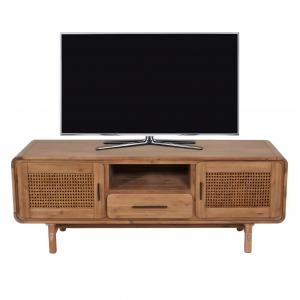 TV-Rack HWC-M47, Fernsehtisch Lowboard Kommode, Staufcher Schublade, Rattan Akazie Massiv-Holz gebeizt 160cm 32kg