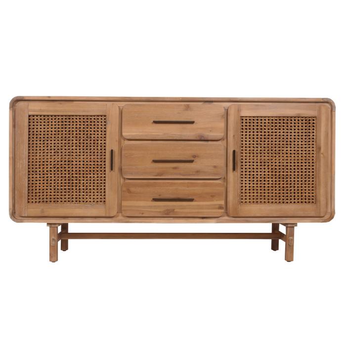 Sideboard HWC-M47, Schrank Kommode Highboard, Staufcher Schublade, Rattan Akazie Massiv-Holz gebeizt 83x160x45cm 47kg