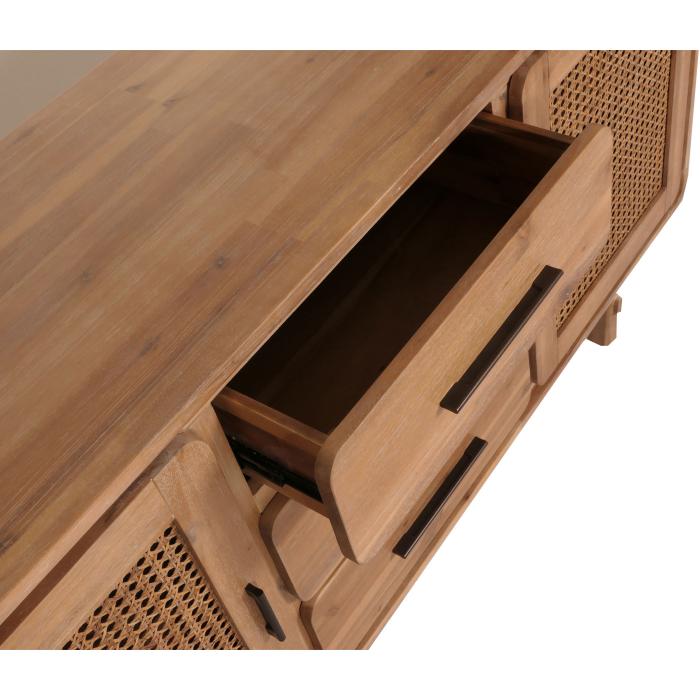 Sideboard HWC-M47, Schrank Kommode Highboard, Staufcher Schublade, Rattan Akazie Massiv-Holz gebeizt 83x160x45cm 47kg