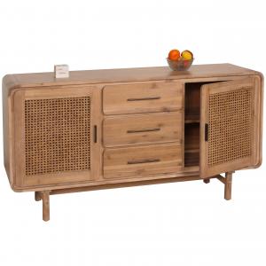 Sideboard HWC-M47, Schrank Kommode Highboard, Staufcher Schublade, Rattan Akazie Massiv-Holz gebeizt 83x160x45cm 47kg