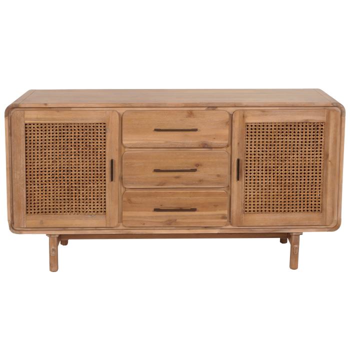 Sideboard HWC-M47, Schrank Kommode Highboard, Staufcher Schublade, Rattan Akazie Massiv-Holz gebeizt 83x160x45cm 47kg