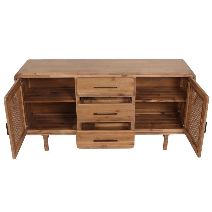 Sideboard HWC-M47, Schrank Kommode Highboard, Staufcher Schublade, Rattan Akazie Massiv-Holz gebeizt 83x160x45cm 47kg