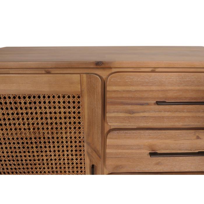 Sideboard HWC-M47, Schrank Kommode Highboard, Staufcher Schublade, Rattan Akazie Massiv-Holz gebeizt 83x160x45cm 47kg