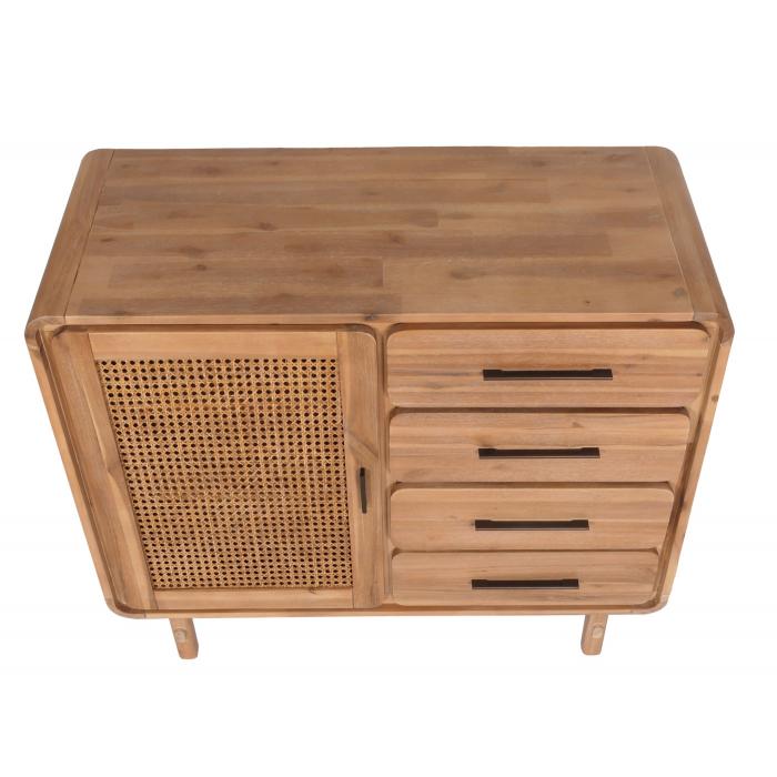 Kommode HWC-M47, Schrank Sideboard Highboard, Staufcher Schublade, Rattan Akazie Massiv-Holz gebeizt 101x109x45cm 44kg