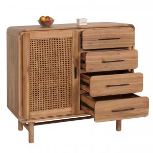 Retourenware | Kommode HWC-M47, Highboard, Staufcher Schublade, Rattan Akazie Massiv-Holz gebeizt 101x109x45cm 44kg