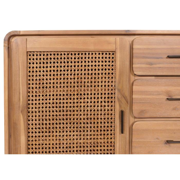 Kommode HWC-M47, Schrank Sideboard Highboard, Staufcher Schublade, Rattan Akazie Massiv-Holz gebeizt 101x109x45cm 44kg