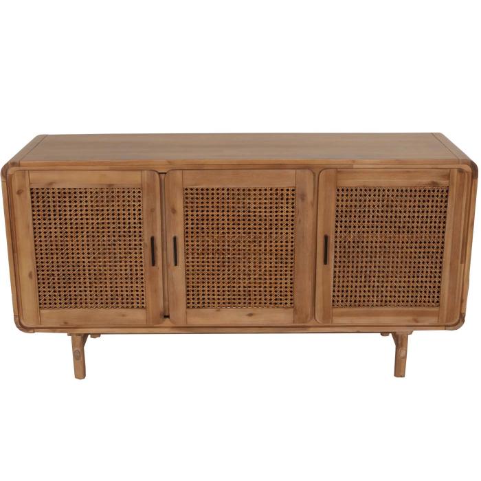 Sideboard HWC-M47, Schrank Kommode Highboard Anrichte, Staufcher, Rattan Akazie Massiv-Holz gebeizt 82x160x45cm 38kg