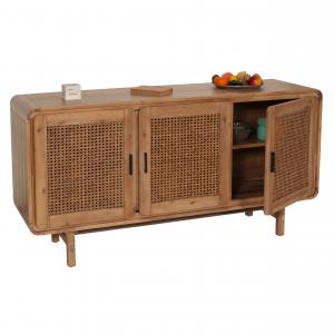 Sideboard HWC-M47, Schrank Kommode Highboard Anrichte, Staufcher, Rattan Akazie Massiv-Holz gebeizt 82x160x45cm 38kg