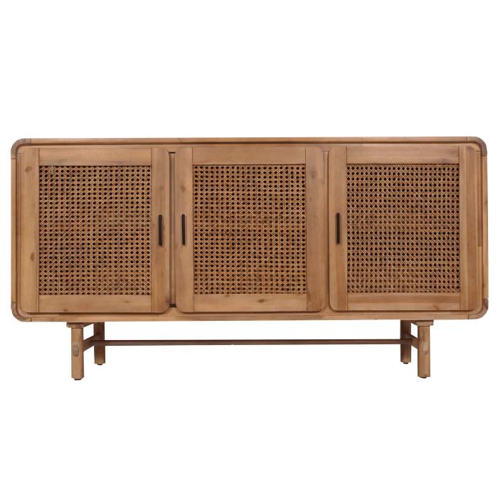 Sideboard HWC-M47, Schrank Kommode Highboard Anrichte, Staufcher, Rattan Akazie Massiv-Holz gebeizt 82x160x45cm 38kg