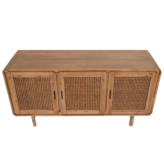 Sideboard HWC-M47, Schrank Kommode Highboard Anrichte, Staufcher, Rattan Akazie Massiv-Holz gebeizt 82x160x45cm 38kg