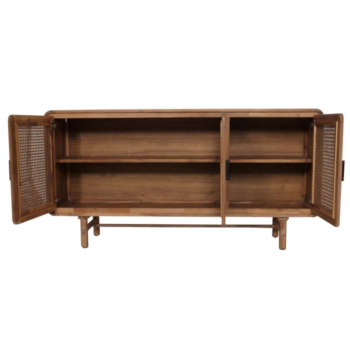 Sideboard HWC-M47, Schrank Kommode Highboard Anrichte, Staufcher, Rattan Akazie Massiv-Holz gebeizt 82x160x45cm 38kg