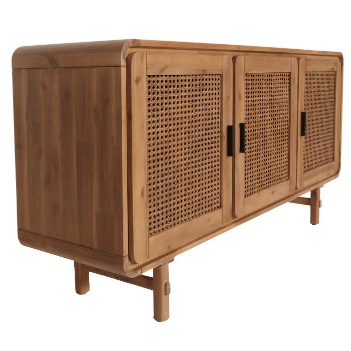 Sideboard HWC-M47, Schrank Kommode Highboard Anrichte, Staufcher, Rattan Akazie Massiv-Holz gebeizt 82x160x45cm 38kg