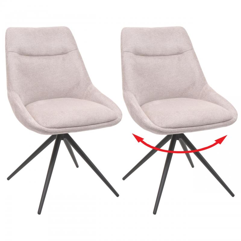 2er-Set Esszimmerstuhl HWC-M65, Kchenstuhl Lehnstuhl Stuhl, drehbar Auto-Position Metall Stoff/Textil ~ creme-beige