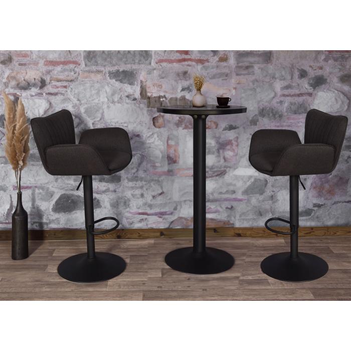 2er-Set Barhocker HWC-M67, Barstuhl, mit Armlehne Fußablage drehbar Stoff/Textil Eisen FSC® ~ dunkelgrau Fuß schwarz