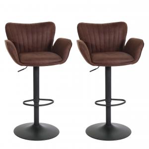 2er-Set Barhocker HWC-M67, Barstuhl, mit Armlehne Fuablage drehbar Stoff/Textil Eisen FSC ~ dunkelbraun Fu schwarz