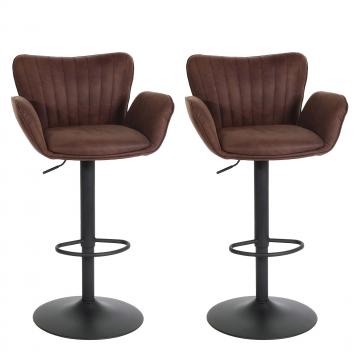 2er-Set Barhocker HWC-M67, Barstuhl, mit Armlehne Fuablage drehbar Stoff/Textil Eisen FSC ~ dunkelbraun Fu schwarz