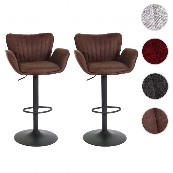 2er-Set Barhocker HWC-M67, Barstuhl, mit Armlehne Fuablage drehbar Stoff/Textil Eisen FSC ~ dunkelbraun Fu schwarz