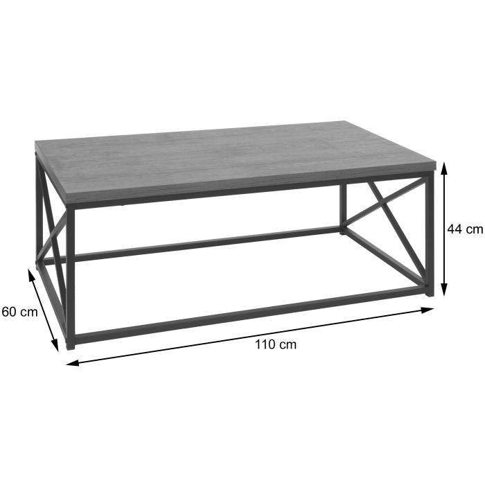 Couchtisch HWC-A27, Wohnzimmertisch Beistelltisch Sofatisch, Metall 3D-Struktur 44x110x60cm, Wildeiche-Optik