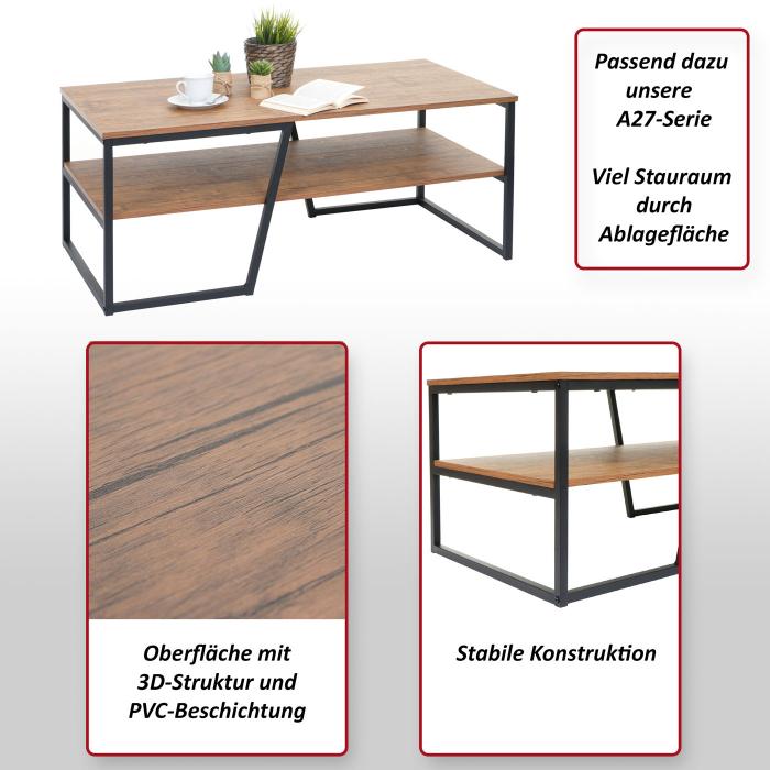 Couchtisch HWC-A27, Wohnzimmertisch Beistelltisch Sofatisch, Ablage Metall 3D-Struktur 46x110x60cm, Wildeiche-Optik