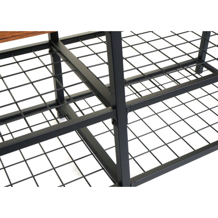Schuhregal HWC-A27, Schuhschrank Schuhablage Sitzbank, 4 Fcher Metall 3D-Struktur 40x107x38cm, Wildeiche-Optik