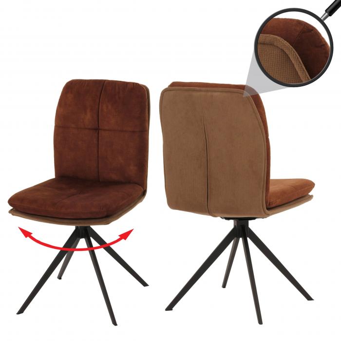 2er-Set Esszimmerstuhl HWC-M68, Kchenstuhl Lehnstuhl, drehbar Auto-Position, Metall Stoff/Textil ~ braun