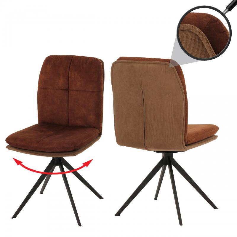 2er-Set Esszimmerstuhl HWC-M68, Kchenstuhl Lehnstuhl, drehbar Auto-Position, Metall Stoff/Textil ~ braun