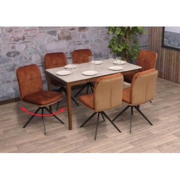 6er-Set Esszimmerstuhl HWC-M68, Kchenstuhl Lehnstuhl, drehbar Auto-Position, Metall Stoff/Textil ~ braun