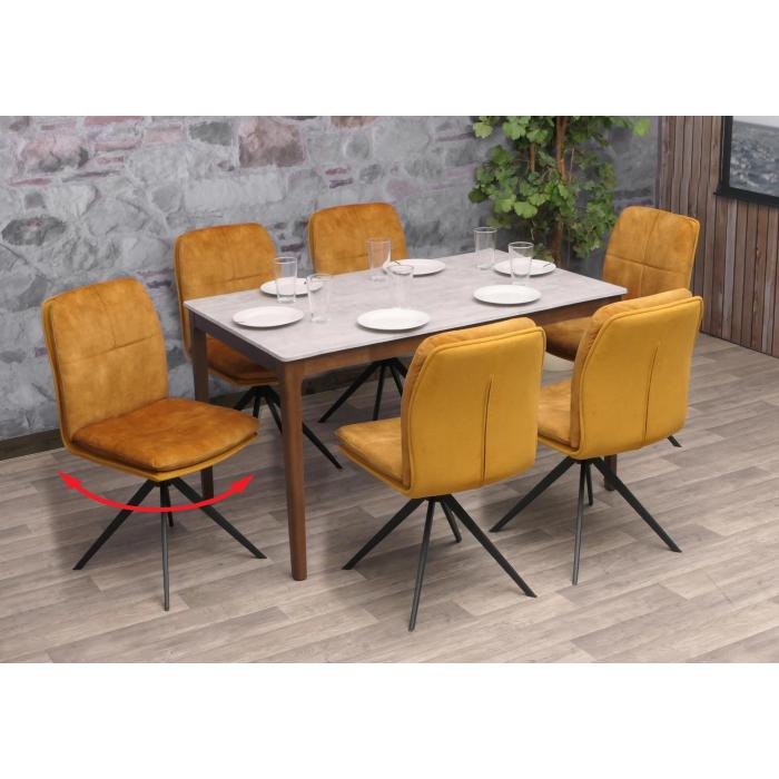 6er-Set Esszimmerstuhl HWC-M68, Kchenstuhl Lehnstuhl, drehbar Auto-Position, Metall Stoff/Textil ~ gelb
