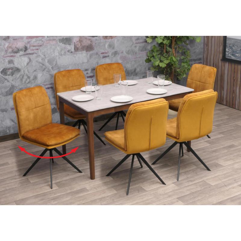 6er-Set Esszimmerstuhl HWC-M68, Kchenstuhl Lehnstuhl, drehbar Auto-Position, Metall Stoff/Textil ~ gelb