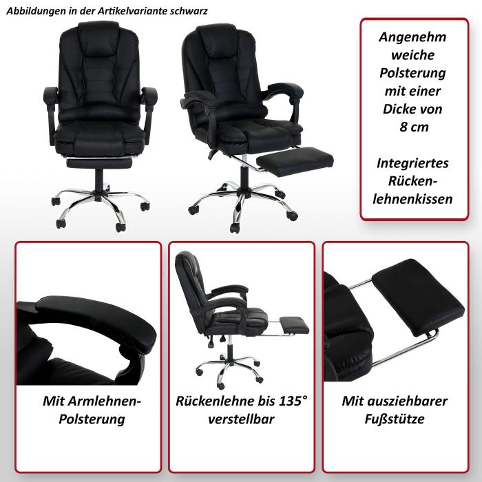 Brostuhl HWC-M80, Schreibtischstuhl Drehstuhl Chefsessel, ausziehbare Fusttze Kunstleder silbernes Fukreuz ~ taupe