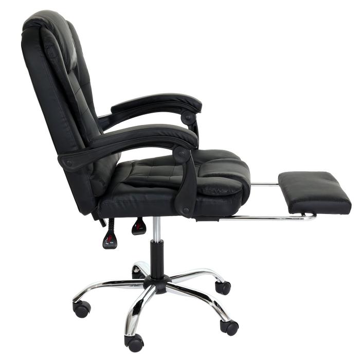 Brostuhl HWC-M80, Schreibtischstuhl Drehstuhl Chefsessel, ausziehbare Fusttze Kunstleder silbernes Fukreuz ~ schwarz