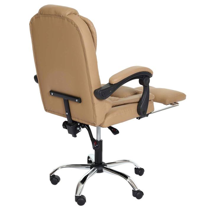 Brostuhl HWC-M80, Schreibtischstuhl Drehstuhl Chefsessel, ausziehbare Fusttze Kunstleder silbernes Fukreuz ~ taupe