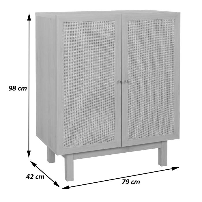 Highboard HWC-M51, Kommode Schrank Sideboard, Staufcher, Massiv-Holz Mango Kubu Rattan 98x79x42cm ~ Walnuss-Optik