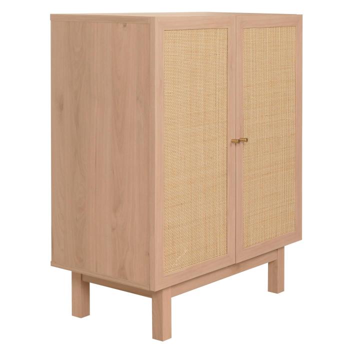 Highboard HWC-M51, Kommode Schrank Sideboard, Staufcher, Massiv-Holz Mango Kubu Rattan 98x79x42cm ~ natur