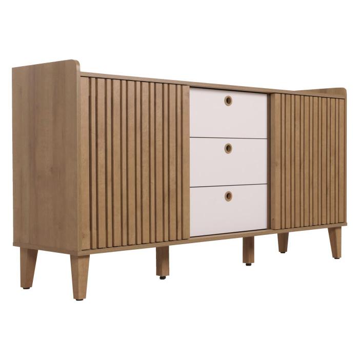 Sideboard HWC-M48, Kommode, Schiebetr Staufach, Mango-Massivholz MDF 81x150x40cm ~ natur, Schubladen wei