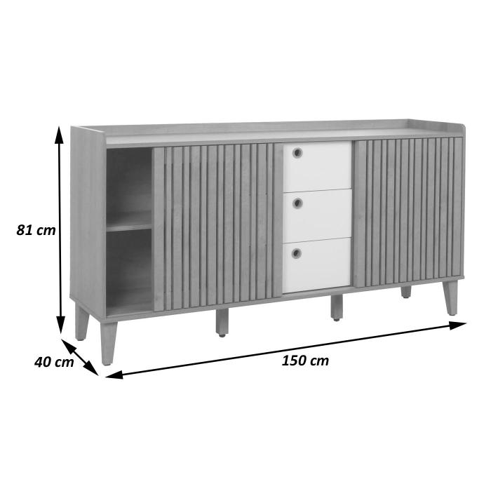 Sideboard HWC-M48, Kommode, Schiebetr Staufach, Mango-Massivholz MDF 81x150x40cm ~ natur, Schubladen wei