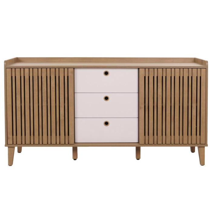 Sideboard HWC-M48, Kommode, Schiebetr Staufach, Mango-Massivholz MDF 81x150x40cm ~ natur, Schubladen wei