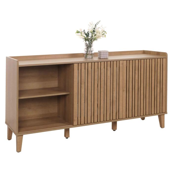 Sideboard HWC-M48, Kommode, Schiebetr Staufach, Mango-Massivholz MDF 81x150x40cm ~ natur, Schubladen wei