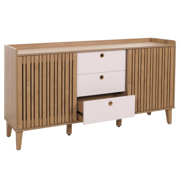 Sideboard HWC-M48, Kommode, Schiebetr Staufach, Mango-Massivholz MDF 81x150x40cm ~ natur, Schubladen wei