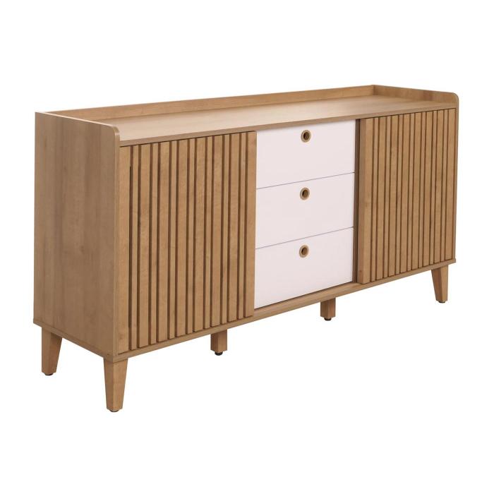 Sideboard HWC-M48, Kommode, Schiebetr Staufach, MDF 81x150x40cm ~ natur, Schubladen wei