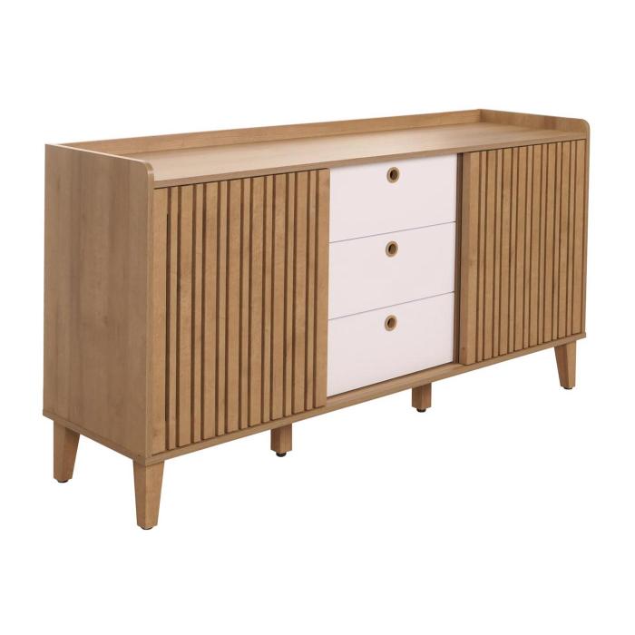 Sideboard HWC-M48, Kommode, Schiebetr Staufach, Mango-Massivholz MDF 81x150x40cm ~ natur, Schubladen wei