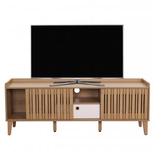 TV-Rack HWC-M48, Lowboard TV-Schrank, Schiebetr Mango-Massivholz 56x150x40cm ~ natur, Schublade wei